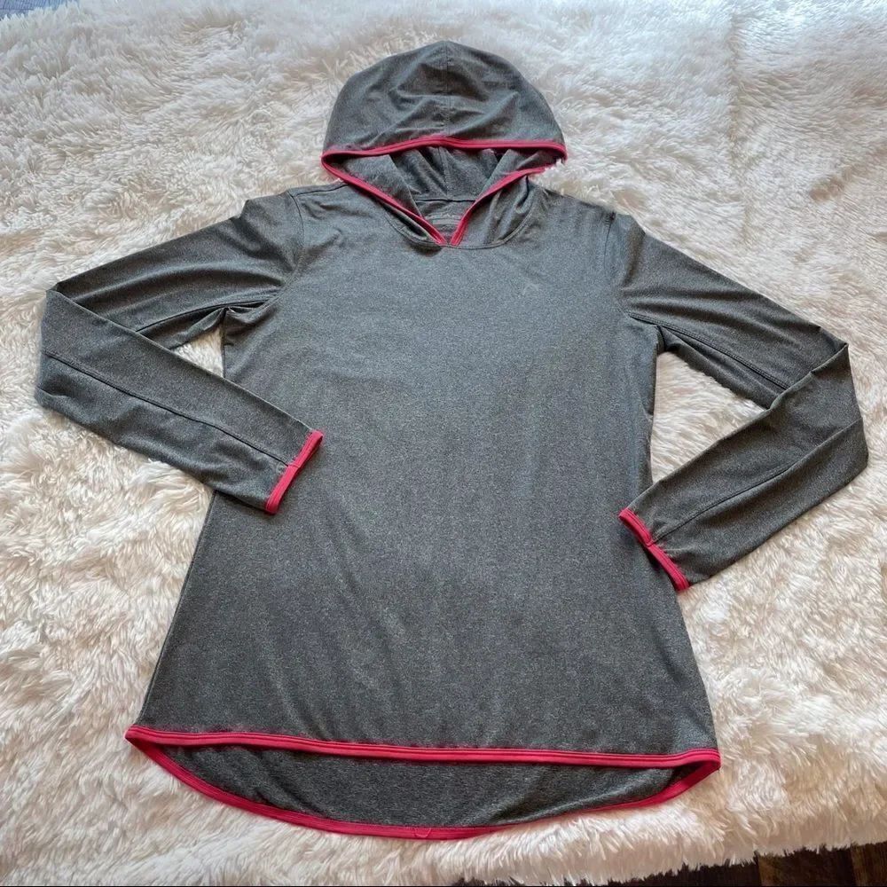 Head Gray With Pink Trim Hooded Long Sleeve Pullover Size Large